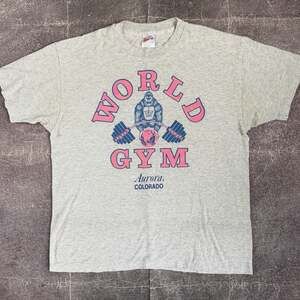 Men's Vintage 90's Hanes World Gym Gorilla Heather Gray Pink T Shirt Tee Sz XL